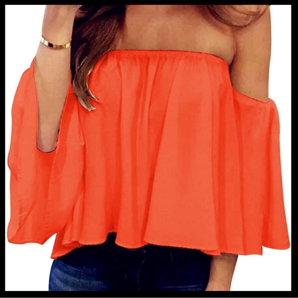 NWOT off shoulder ruffle blouse- bright red/orange size small